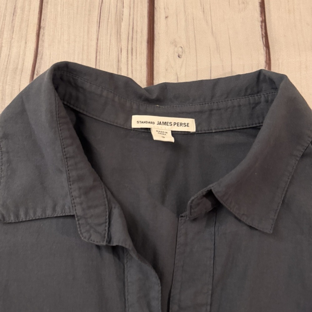 James Perse Three-Quarter Sleeve Button-Up Shirt Top Size 3 Blue Noir Women's - Picture 2 of 12